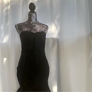 PrettyLittleThing Black Bandage Frill Hem Bodycon Dress